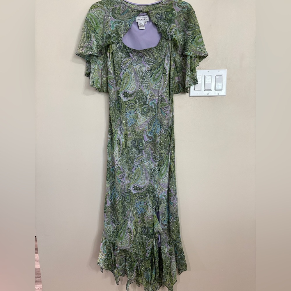 Adrianna Papell Green and Blue Paisley Midi Dress